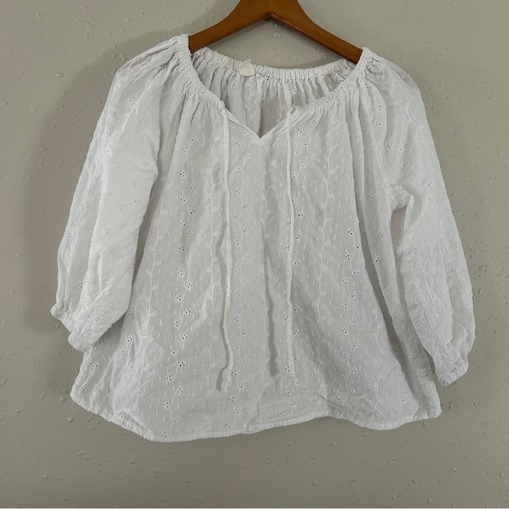 Soft Joie White Eyelet Peasant Blouse